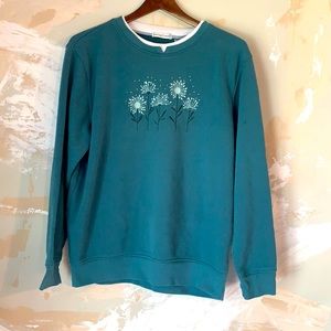Vintage pull over sweat shirt with dandelion embroidery size Large.